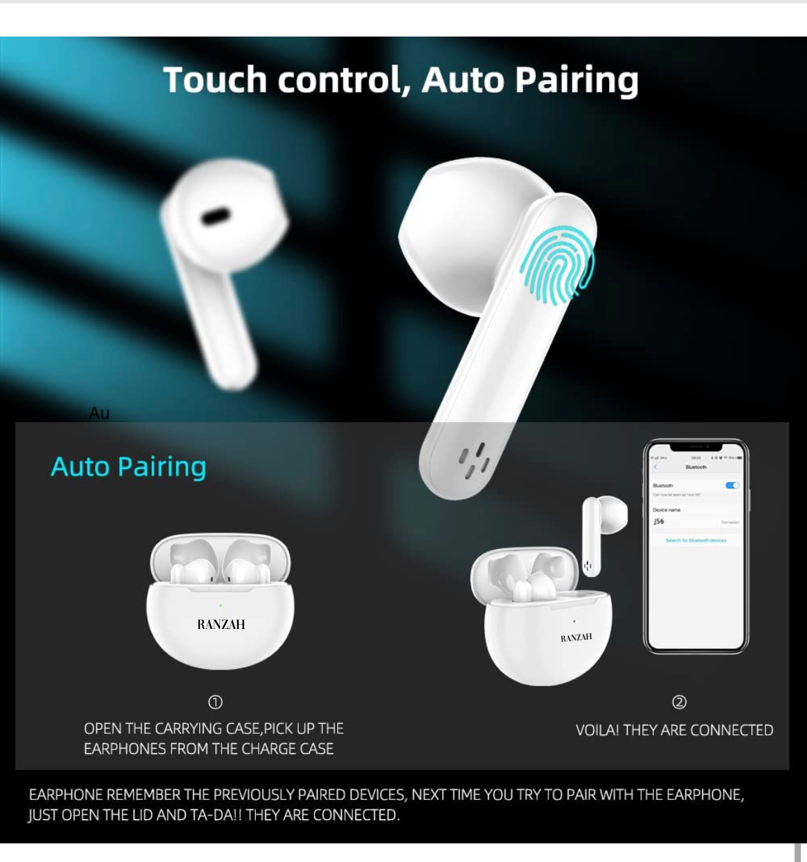 Ranzah Bluetooth Earbuds Business Wireless Headphones With Microphone