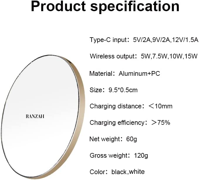 Ranzah Wireless Charger for iPhone 13 Pro Max/12/11/Xs Max/XR/X/8 Plus/8,15W Max Fast Charging Pad for Samsung Galaxy S22/S21/S20/S10/S9/S8/S7 Note 9/8/Huawei P30 Pro,5W All Qi-enabled Phones - Image 3