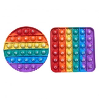 RANZAH 2 pc educational fidget toy push pop bubble sensory toys For kids and adults Rainbow Popper Pop up toy for fun autism special needs silicone stress reliever fidget toy (Square+Circle)