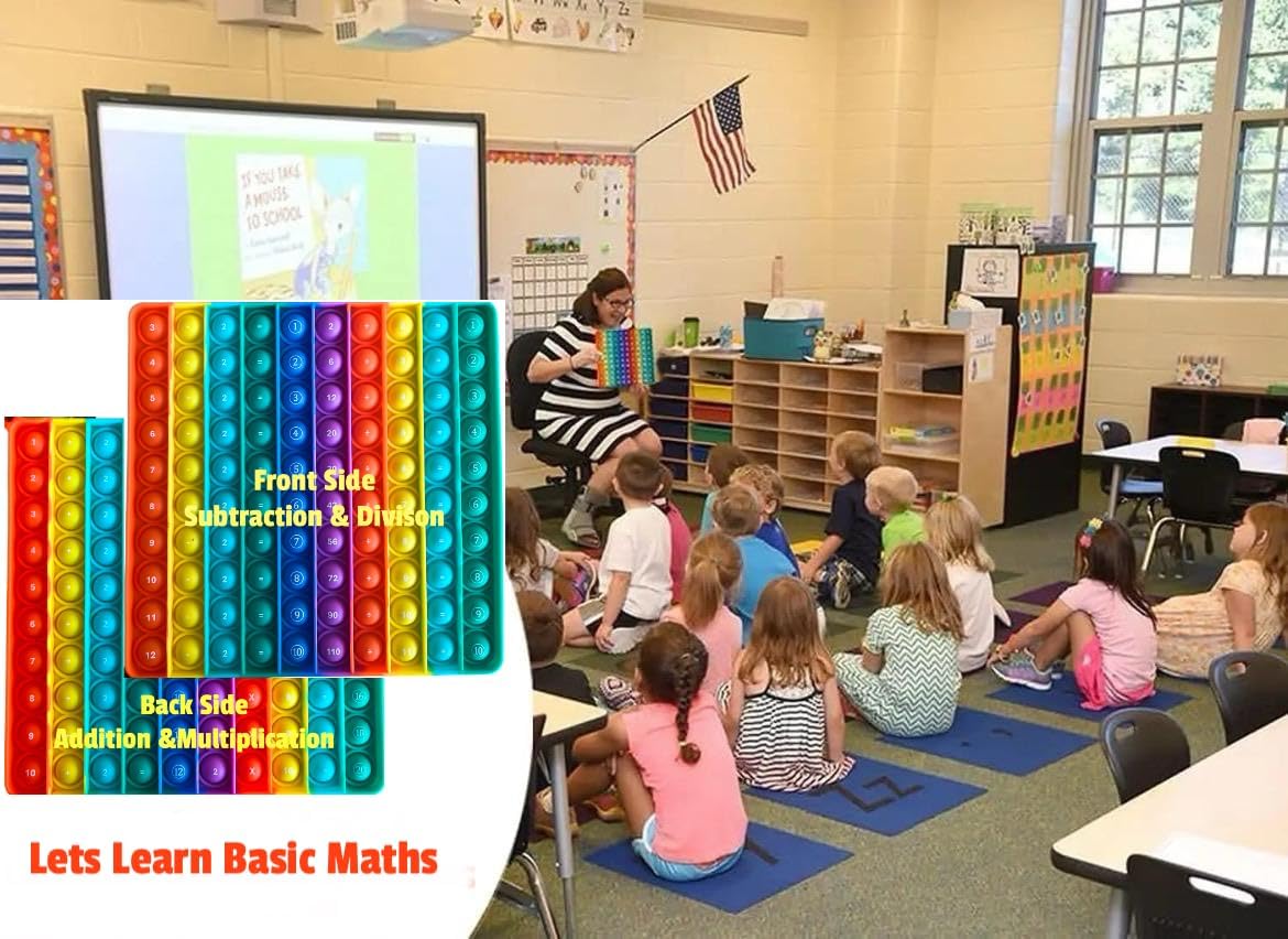 Ranzah Educational Push pop Fidget Toy Addition , Subtraction , Division , Multiplication Sensory Poppet for Math Beginners Rainbow Special Needs Silicone Stress Reliever Fidget Toy (Beginners Math) - Image 8