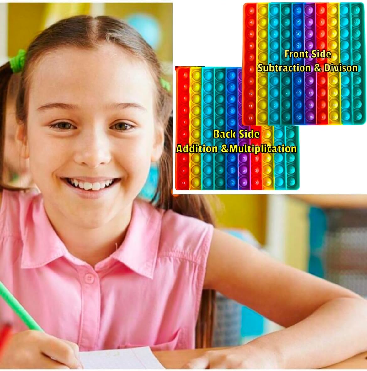 Ranzah Educational Push pop Fidget Toy Addition , Subtraction , Division , Multiplication Sensory Poppet for Math Beginners Rainbow Special Needs Silicone Stress Reliever Fidget Toy (Beginners Math) - Image 7