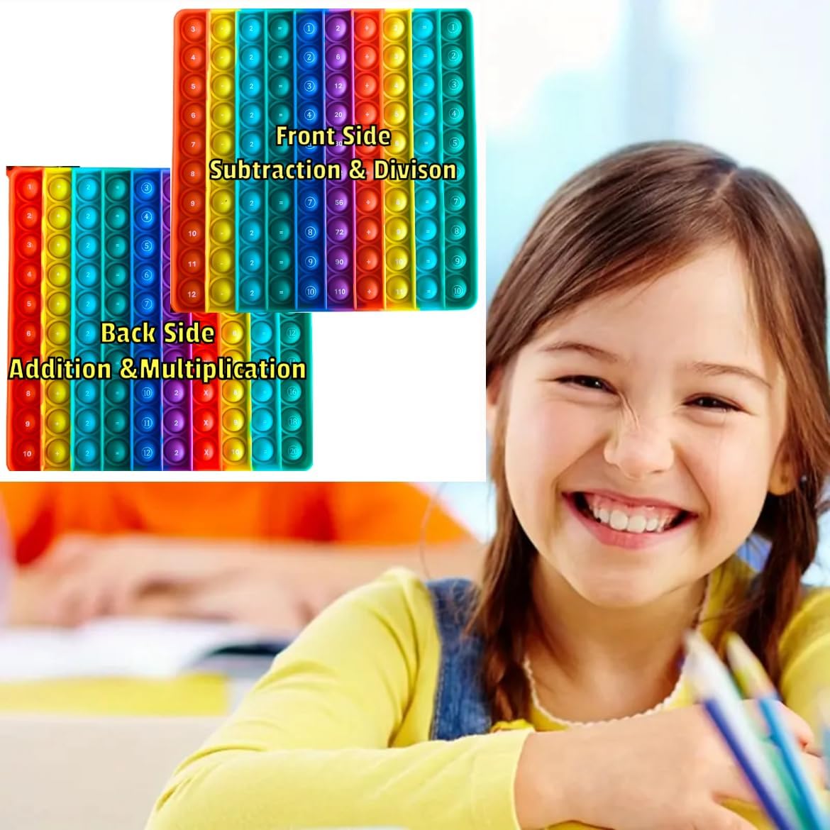 Ranzah Educational Push pop Fidget Toy Addition , Subtraction , Division , Multiplication Sensory Poppet for Math Beginners Rainbow Special Needs Silicone Stress Reliever Fidget Toy (Beginners Math) - Image 6