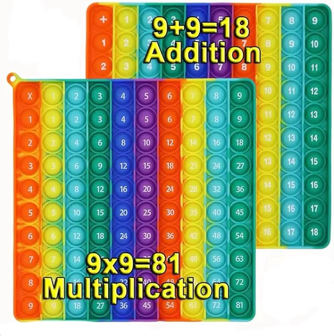 Ranzah Educational Fidget Toy 9x9 Multiplication & 9+9 Addition Push Pop Bubble Sensory Poppet Toy For Kids |Rainbow Special Needs Silicone Stress Reliever Fidget Toy (Addition & Multiplication)