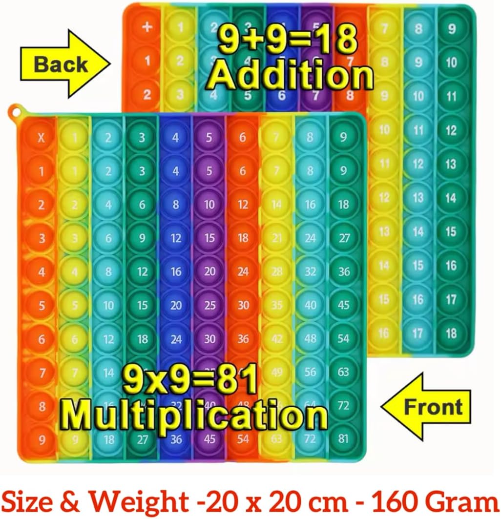 Ranzah Educational Fidget Toy 9x9 Multiplication & 9+9 Addition Push Pop Bubble Sensory Poppet Toy For Kids |Rainbow Special Needs Silicone Stress Reliever Fidget Toy (Addition & Multiplication) - Image 2