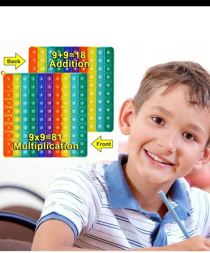 Ranzah Educational Fidget Toy 9x9 Multiplication & 9+9 Addition Push Pop Bubble Sensory Poppet Toy For Kids |Rainbow Special Needs Silicone Stress Reliever Fidget Toy (Addition & Multiplication) - Image 4