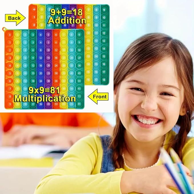 Ranzah Educational Fidget Toy 9x9 Multiplication & 9+9 Addition Push Pop Bubble Sensory Poppet Toy For Kids |Rainbow Special Needs Silicone Stress Reliever Fidget Toy (Addition & Multiplication) - Image 5