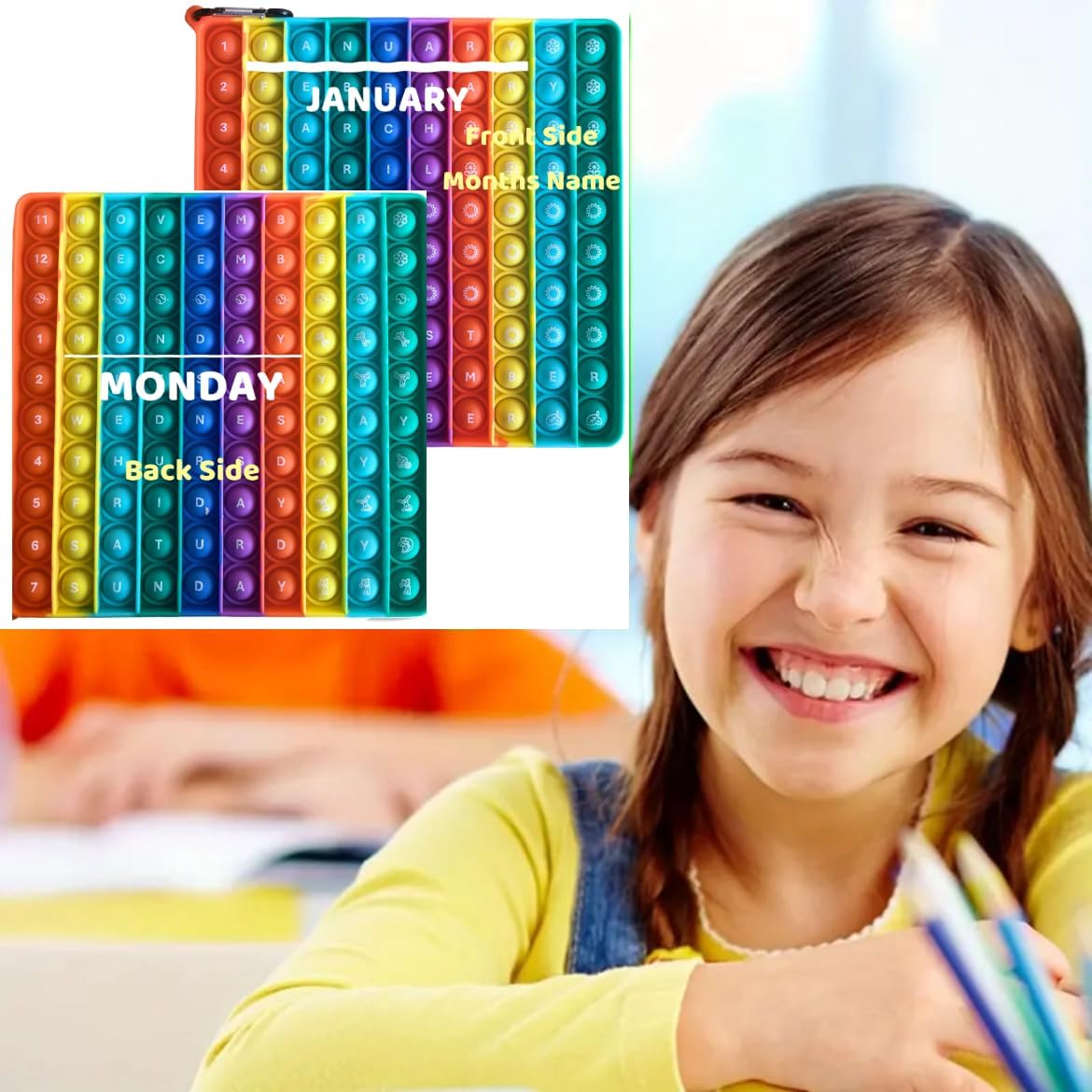 Ranzah Learning Of Week Days And Months ,Educational Push Pop Fidget Toy Sensory Poppet Toy For Kids Rainbow Special Needs Silicone Stress Reliever Fidget Toy (Days & Months) - Image 7