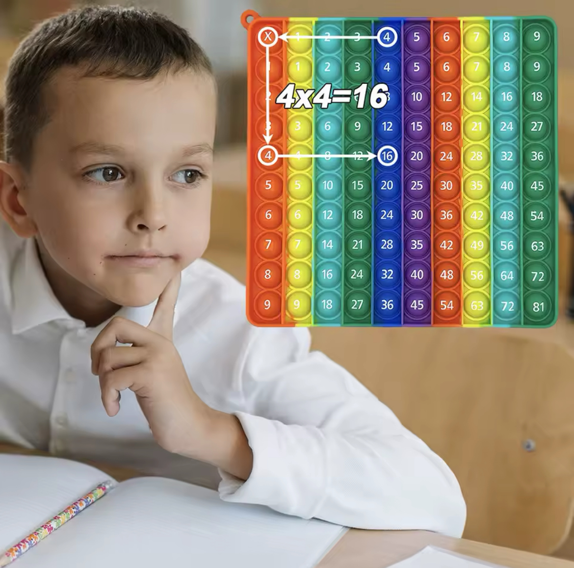 Ranzah Educational Pop fidget toy 9x9 Multiplication Times Table & 1-100 Numbers Bubble sensory maths toy for kids Silicone Stress reliever special needs toy (9X9 &1-100) - Image 2