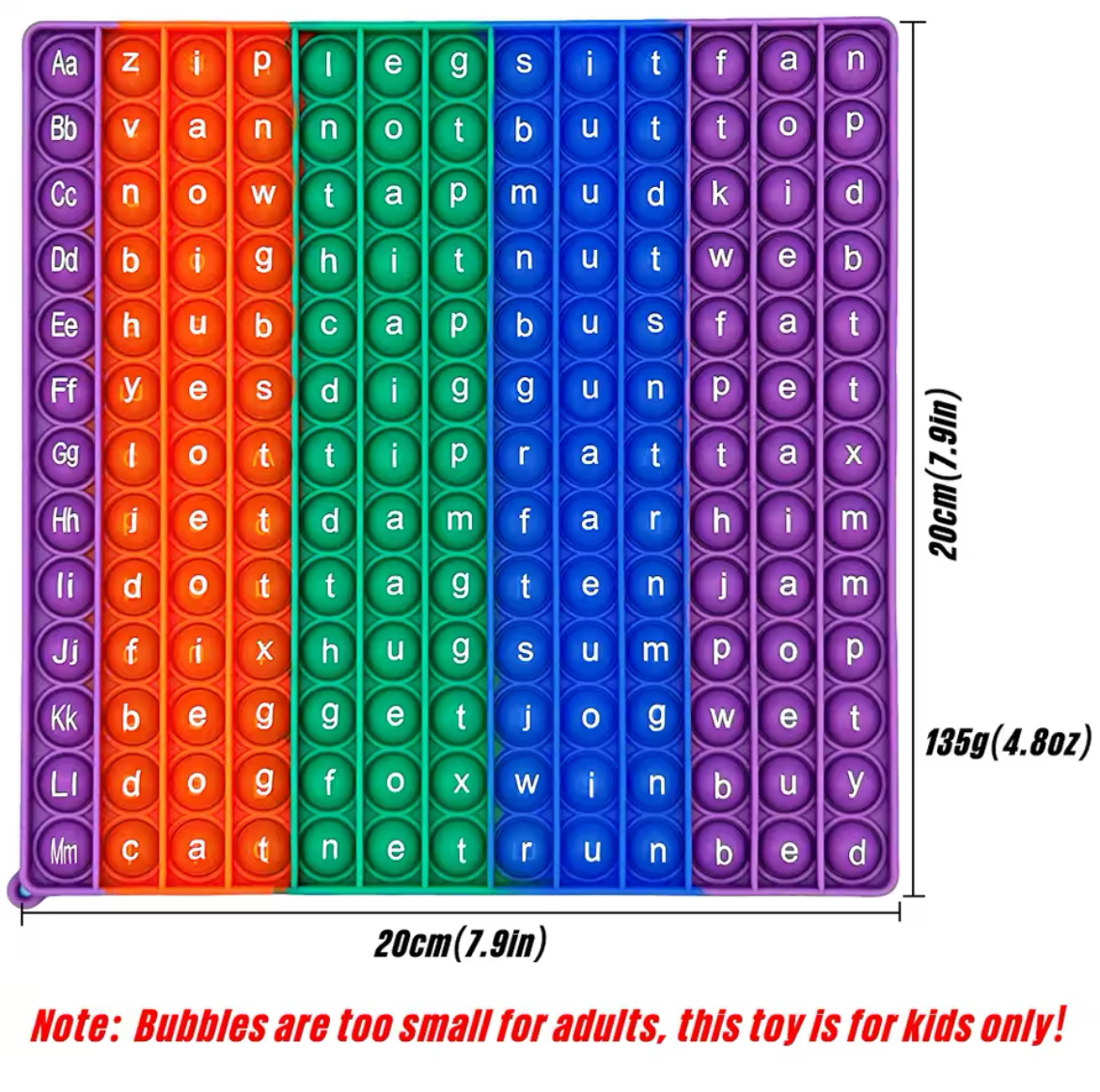 Ranzah Educational CVC 104 Word Pop fidget toy ABC Letters Alphabets Phonics Bubble sensory toy for kids Silicone Stress reliever special needs toy doubel side printing (CVC Words) - Image 3