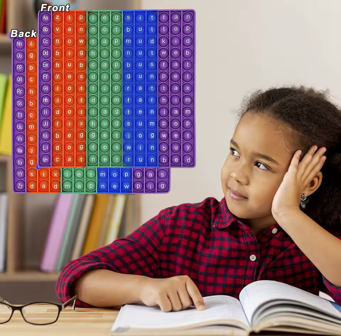 Ranzah Educational CVC 104 Word Pop fidget toy ABC Letters Alphabets Phonics Bubble sensory toy for kids Silicone Stress reliever special needs toy doubel side printing (CVC Words) - Image 4