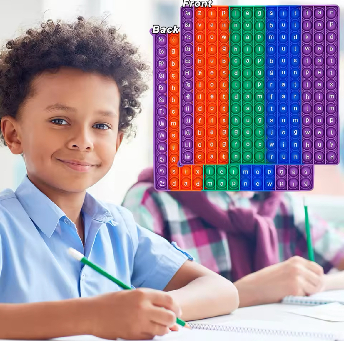 Ranzah Educational CVC 104 Word Pop fidget toy ABC Letters Alphabets Phonics Bubble sensory toy for kids Silicone Stress reliever special needs toy doubel side printing (CVC Words) - Image 2