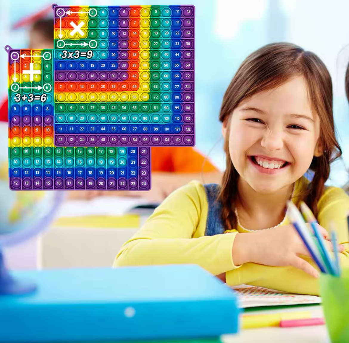 Ranzah Educational Pop fidget toy 12x12 Multiplication & 12+12 Addition Bubble sensory maths toy for kids Silicone Stress reliever special needs toy doubel side printing (Rainbow-1 R) - Image 3