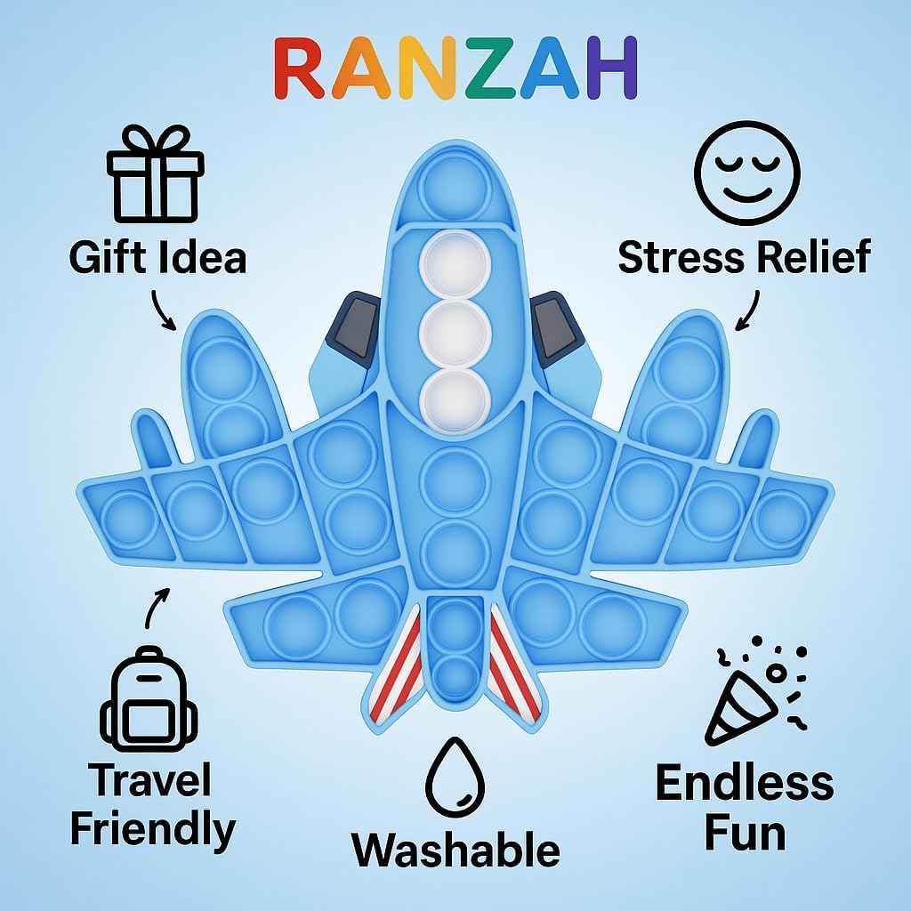 Pop Fidget Toy Push Pop Bubble Sensory Toy For Kids And Adults Travel Poppet Toy Squishy Toy For Gifts & Parties ADHD Stress & Anxiety Relief Toy Squeeze Toddler Toy (Aeroplane) - Image 6