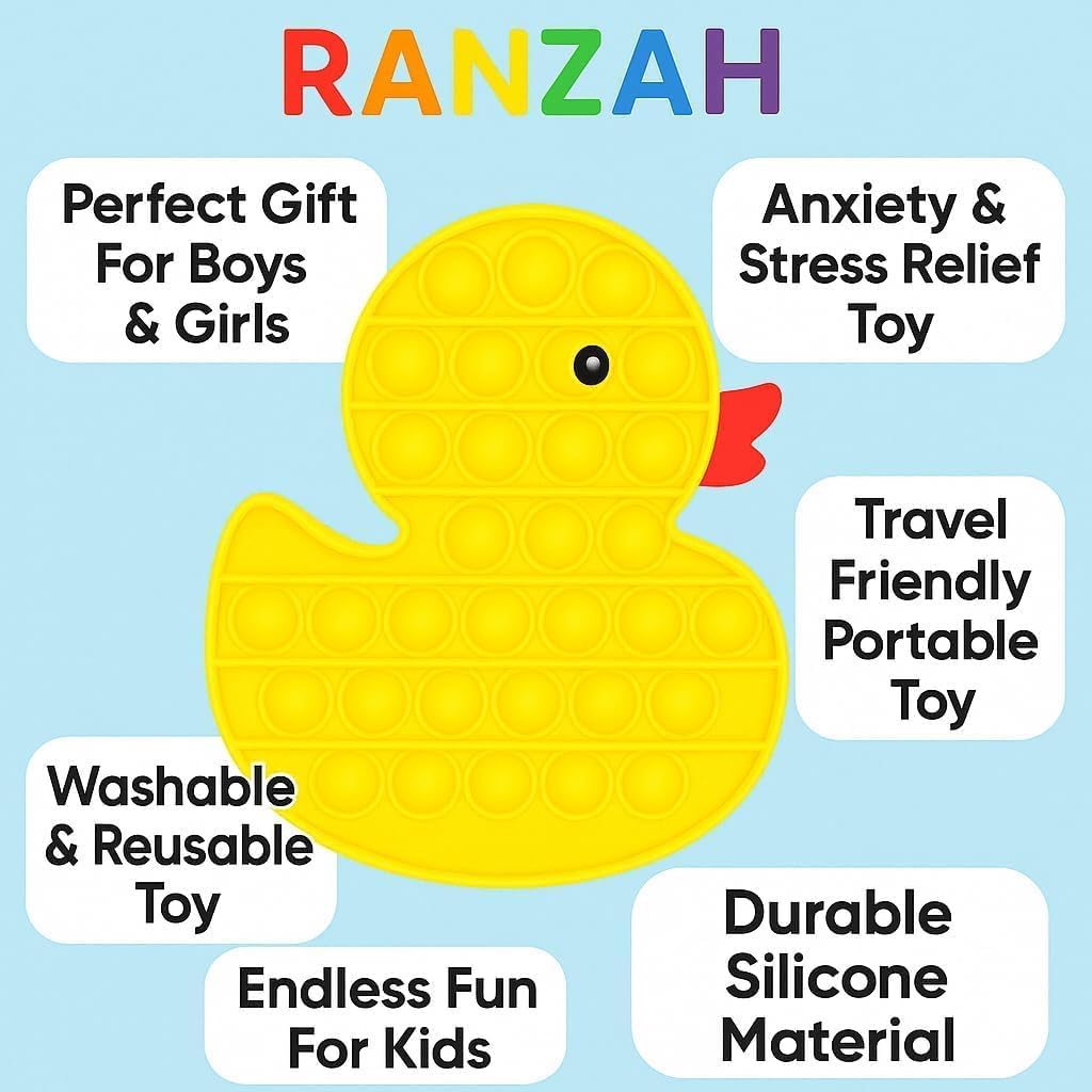 Pop Fidget Toy Push Pop Bubble Sensory Toy For Kids And Adults Travel Poppet Toy Squishy Toy For Gifts & Parties ADHD Stress & Anxiety Relief Toy Squeeze Toddler Toy (Duck) - Image 7