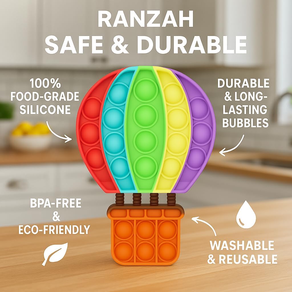 Pop Fidget Toy Push Pop Bubble Sensory Toy For Kids And Adults Travel Poppet Toy Squishy Toy For Gifts & Parties ADHD Stress & Anxiety Relief Toy Squeeze Toddler Toy (Air Balloon) - Image 4