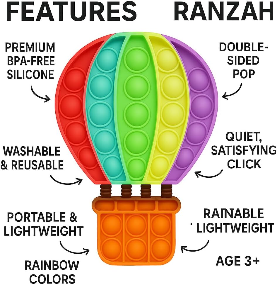 Pop Fidget Toy Push Pop Bubble Sensory Toy For Kids And Adults Travel Poppet Toy Squishy Toy For Gifts & Parties ADHD Stress & Anxiety Relief Toy Squeeze Toddler Toy (Air Balloon) - Image 7