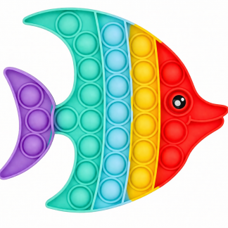 Fish Pop It Fidget Toy for Kids & Adults – Rainbow Silicone Stress Relief Sensory Toy – Travel Friendly, Washable, Anxiety Relief Bubble Popping Game, Gift for Boys & Girls (Fish)