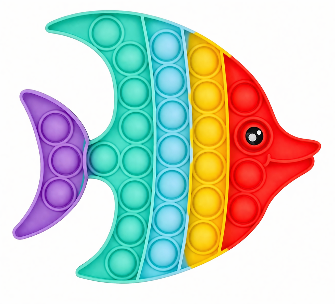 Fish Pop It Fidget Toy for Kids & Adults – Rainbow Silicone Stress Relief Sensory Toy – Travel Friendly, Washable, Anxiety Relief Bubble Popping Game, Gift for Boys & Girls (Fish)