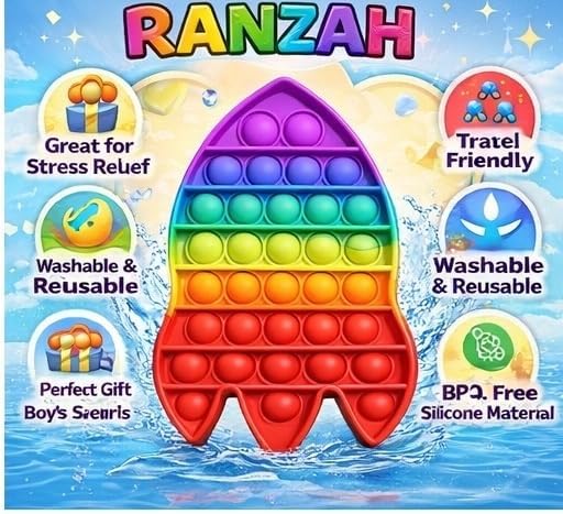 Pop Fidget Toy Rocket Push Pop Bubble Sensory Toy For Kids And Adults Travel Poppet Toy Squishy Toy For Gifts & Parties ADHD Stress & Anxiety Relief Toy Squeeze Toddler Toy (Rocket) - Image 7