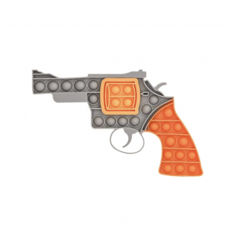 Pop It Fidget Toy Gun – Silicone Bubble Sensory Toy, Stress Relief & Anxiety Relief Toy for Kids and Adults, Portable Push Pop Toy Gift Orange & Gray Revolver