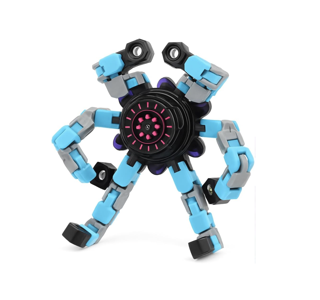 Sensory Fidget Hand Spinner ADHD Stress Relief Transformable Robot Fingertip Fun Creative Travel Toy for Kids Teens Adults Mechanical Gyro Birthday Gift (Blue)