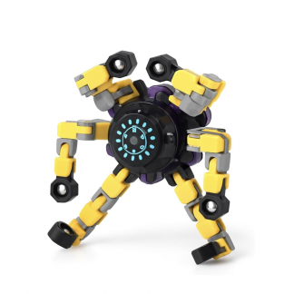 Sensory Fidget Hand Spinner ADHD Stress Relief Transformable Robot Fingertip Fun Creative Travel Toy for Kids Teens Adults Mechanical Gyro Birthday Gift (Yellow