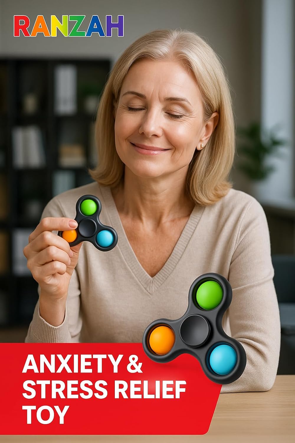 Hand Fidget Spinner Toy Finger Bubble Pop Sensory ADHD Anxiety Stress Relief Gift Party Travel Toy For kids Teens Adults (Black) - Image 4