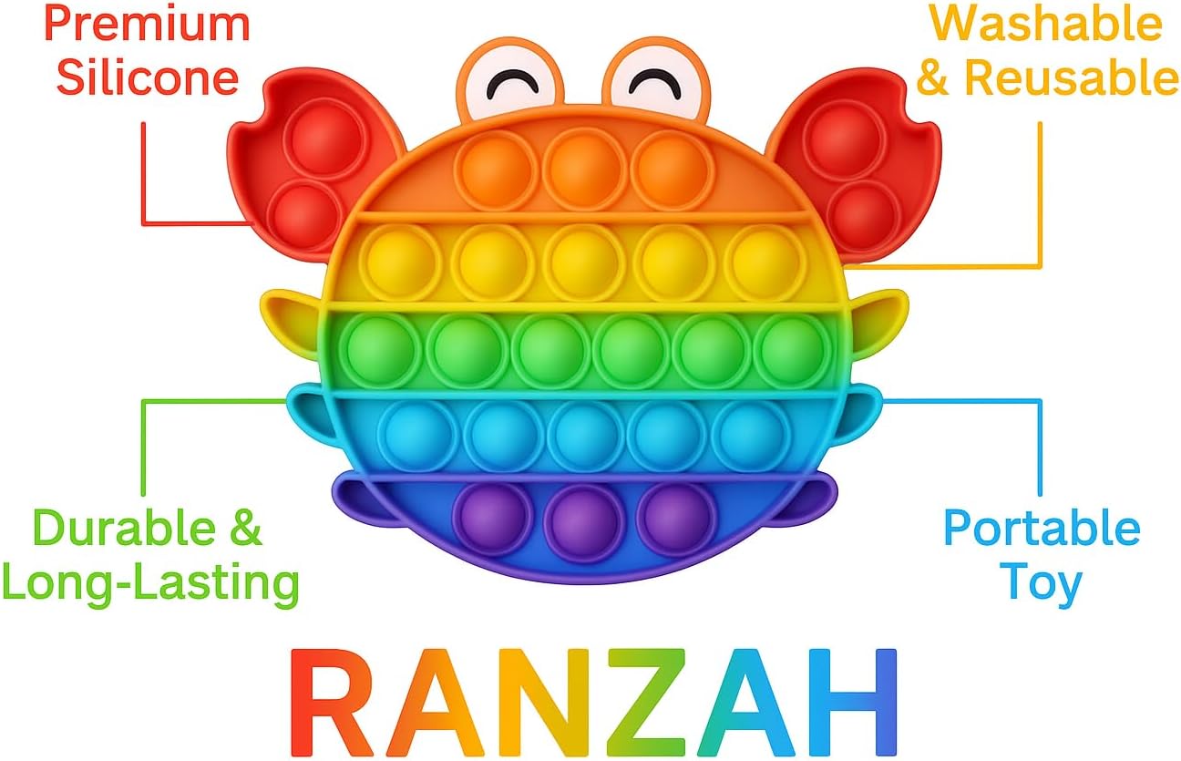 Pop Fidget Toy Crab Push Pop Bubble Sensory Toy For Kids And Adults Travel Poppet Toy Squishy Toy For Gifts & Parties ADHD Stress & Anxiety Relief Toy Squeeze Toddler Toy (Crab) - Image 3