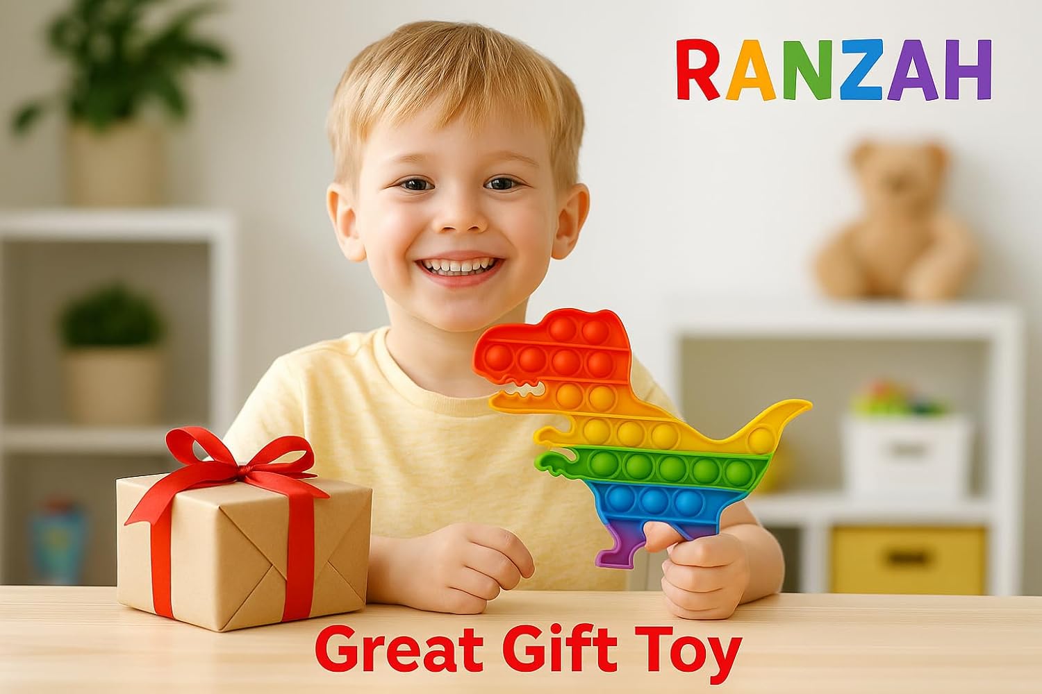 Pop Fidget Toy Dinosaur Push Pop Bubble Sensory Toy For Kids And Adults Travel Popper Poppet Toy Squishy Toy For Gifts & Parties ADHD Stress & Anxiety Relief Toy Squeeze Toddler Toy (Dinosaur) - Image 2