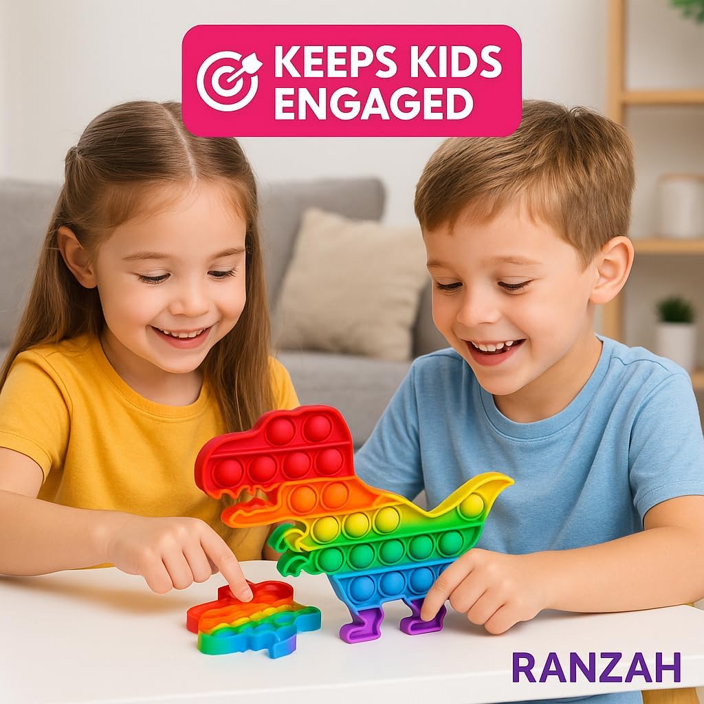 Pop Fidget Toy Dinosaur Push Pop Bubble Sensory Toy For Kids And Adults Travel Popper Poppet Toy Squishy Toy For Gifts & Parties ADHD Stress & Anxiety Relief Toy Squeeze Toddler Toy (Dinosaur) - Image 3