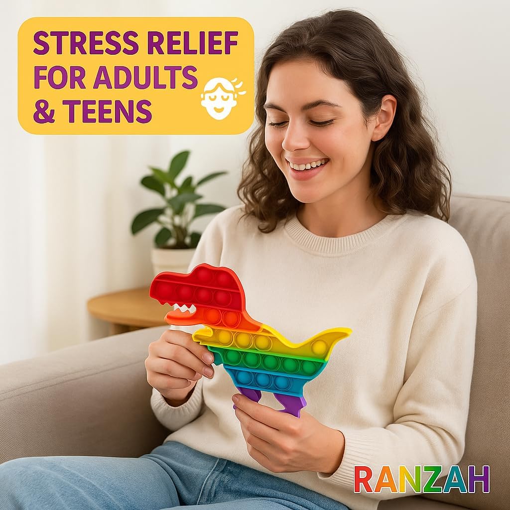 Pop Fidget Toy Dinosaur Push Pop Bubble Sensory Toy For Kids And Adults Travel Popper Poppet Toy Squishy Toy For Gifts & Parties ADHD Stress & Anxiety Relief Toy Squeeze Toddler Toy (Dinosaur) - Image 4