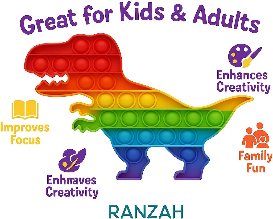 Pop Fidget Toy Dinosaur Push Pop Bubble Sensory Toy For Kids And Adults Travel Popper Poppet Toy Squishy Toy For Gifts & Parties ADHD Stress & Anxiety Relief Toy Squeeze Toddler Toy (Dinosaur) - Image 6