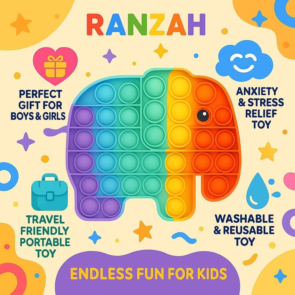 Elephant Pop It Fidget Toy β Rainbow Sensory Bubble Push Toy for Kids & Adults | Stress & Anxiety Relief, Travel Friendly, Washable Silicone, Great Gift for Children & Families (Elephant) - Image 6