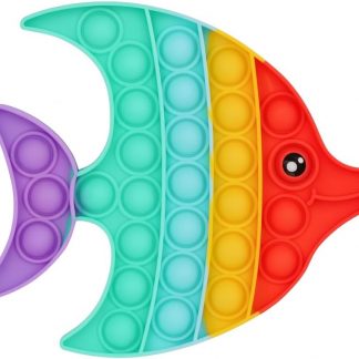 Fish Pop It Fidget Toy for Kids & Adults – Rainbow Silicone Stress Relief Sensory Toy – Travel Friendly, Washable, Anxiety Relief Bubble Popping Game, Gift for Boys & Girls (Fish)