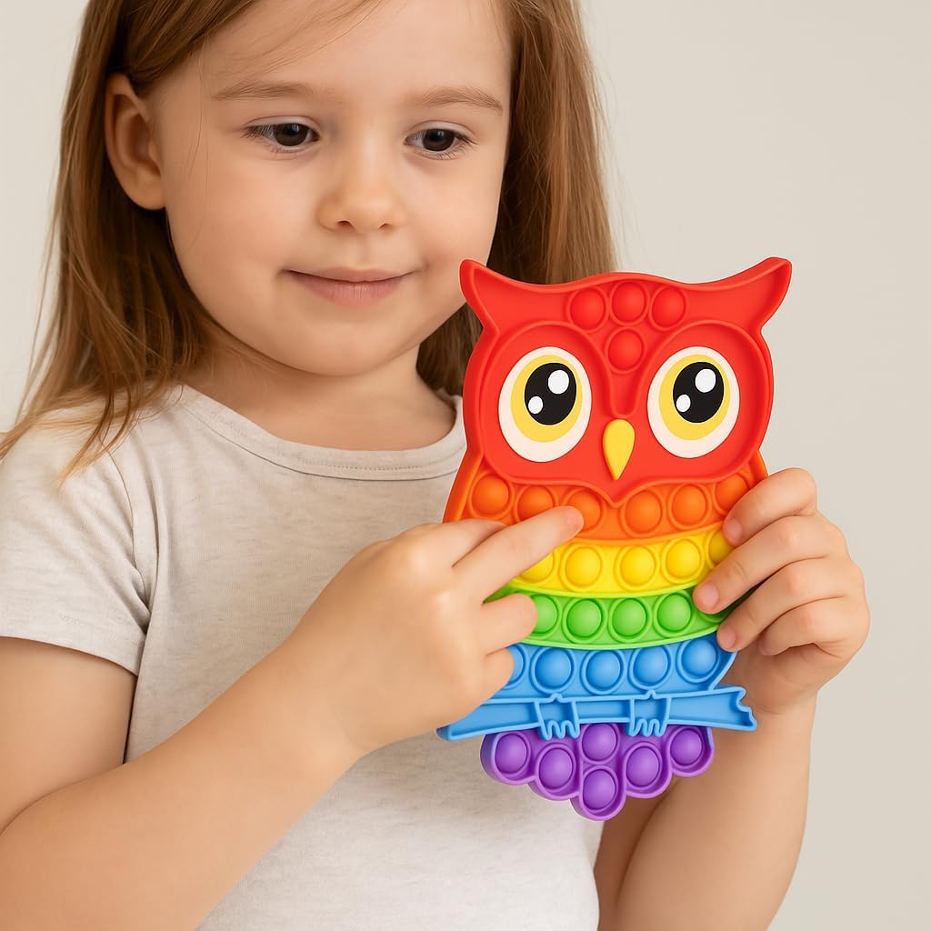 Pop Fidget Toy Push Pop Bubble Sensory Toy For Kids And Adults Travel Poppet Toy Squishy Toy For Gifts & Parties ADHD Stress & Anxiety Relief Toy Squeeze Toddler Toy (Owl) - Image 2