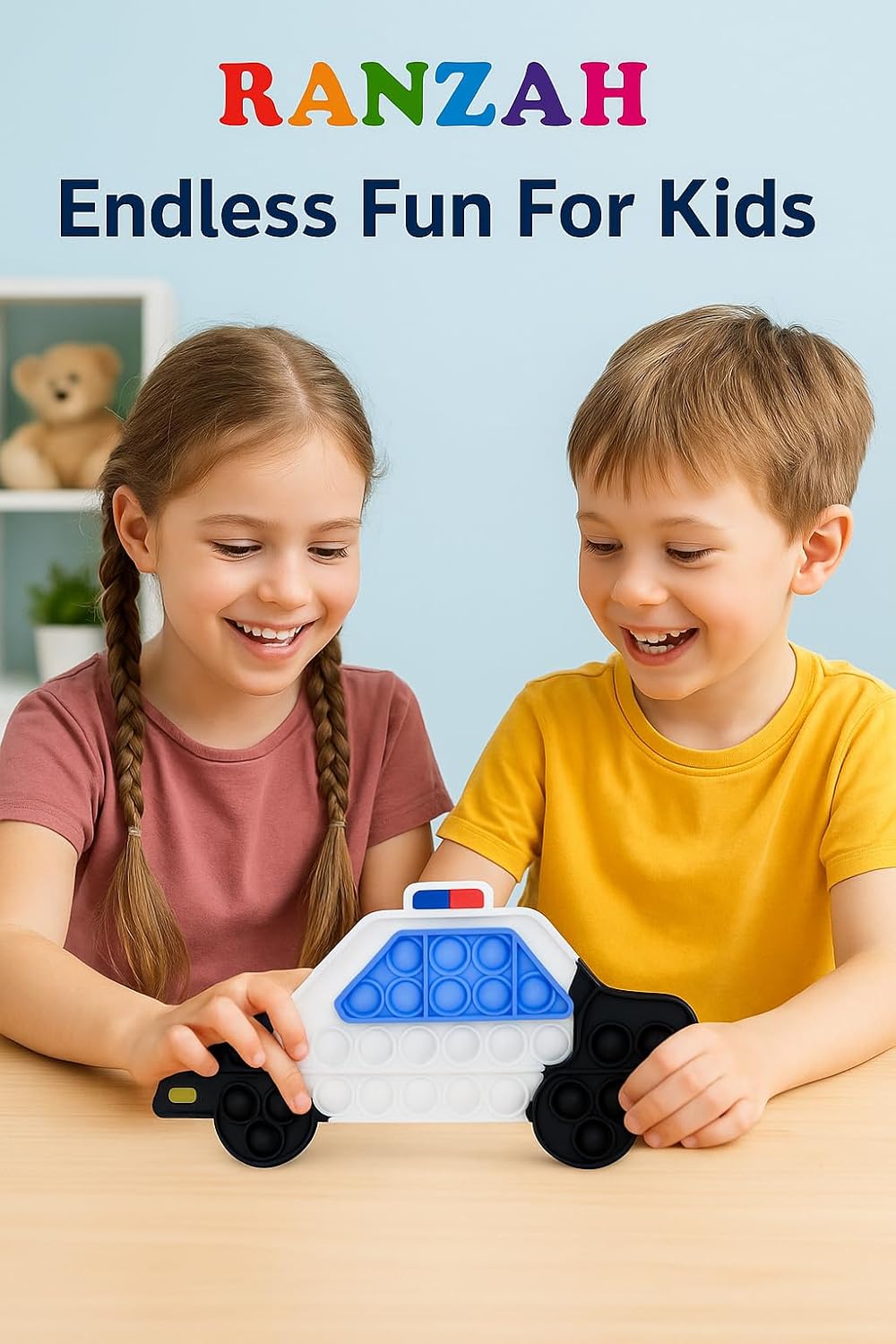 Pop Fidget Toy Push Pop Bubble Sensory Toy For Kids And Adults Travel Poppet Toy Squishy Toy For Gifts & Parties ADHD Stress & Anxiety Relief Toy Squeeze Toddler Toy (Police Car) - Image 4