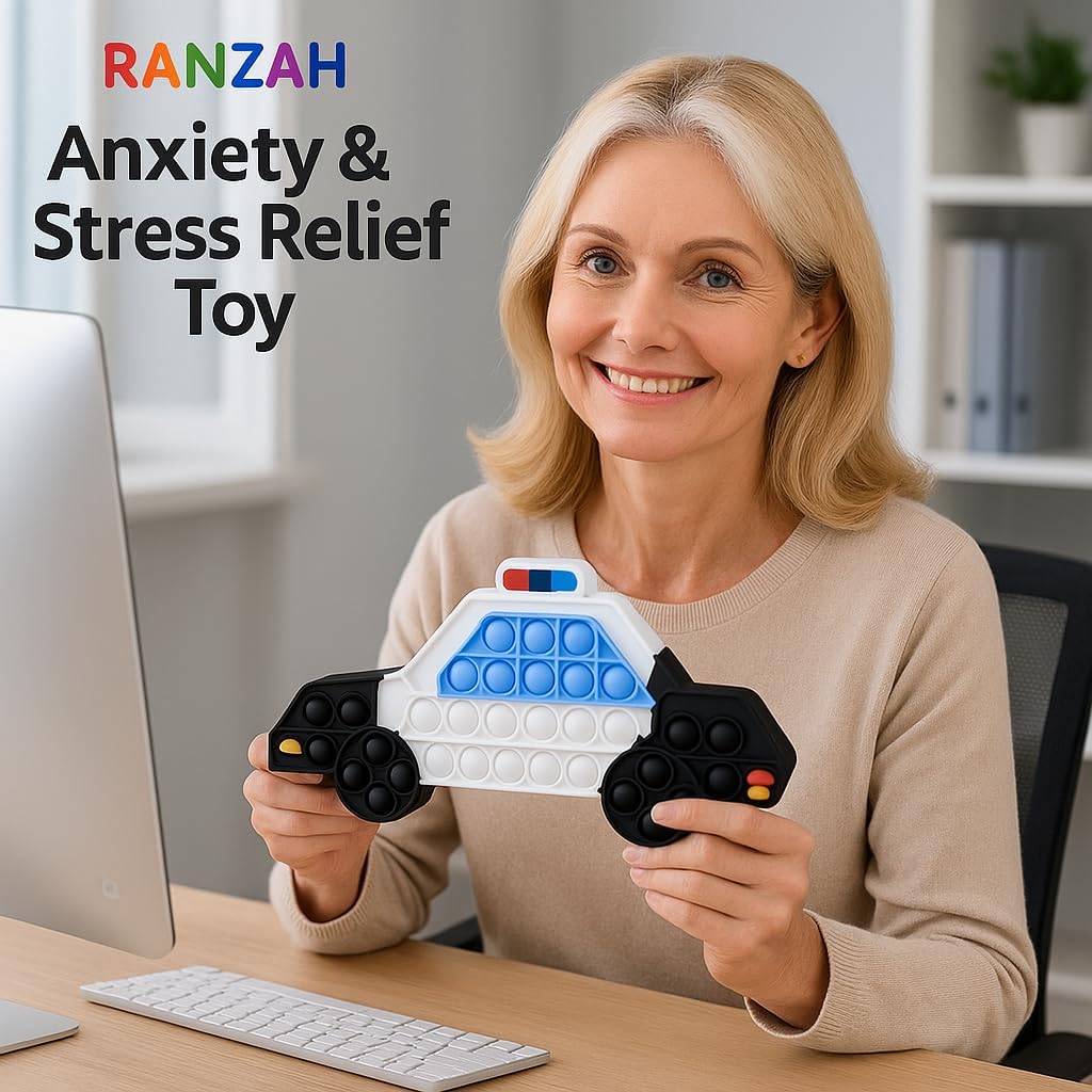 Pop Fidget Toy Push Pop Bubble Sensory Toy For Kids And Adults Travel Poppet Toy Squishy Toy For Gifts & Parties ADHD Stress & Anxiety Relief Toy Squeeze Toddler Toy (Police Car) - Image 6