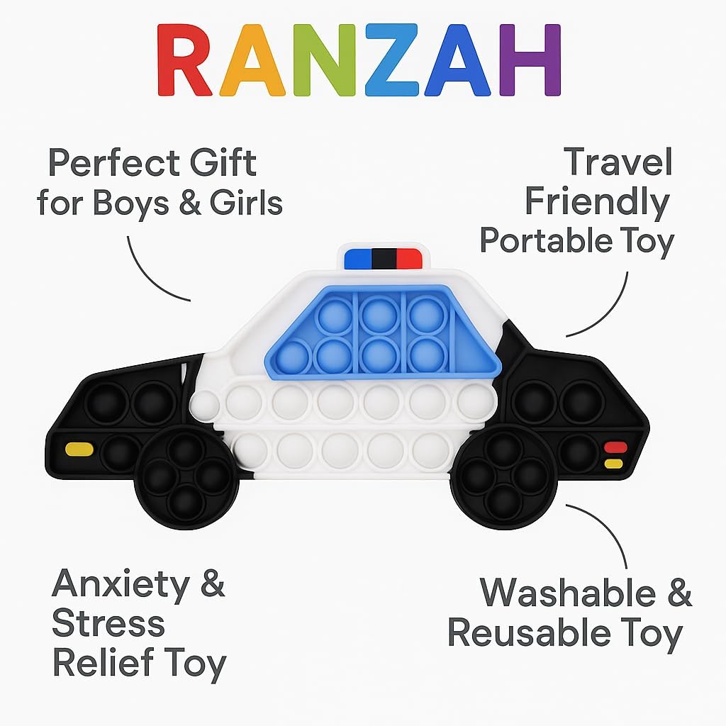 Pop Fidget Toy Push Pop Bubble Sensory Toy For Kids And Adults Travel Poppet Toy Squishy Toy For Gifts & Parties ADHD Stress & Anxiety Relief Toy Squeeze Toddler Toy (Police Car) - Image 9