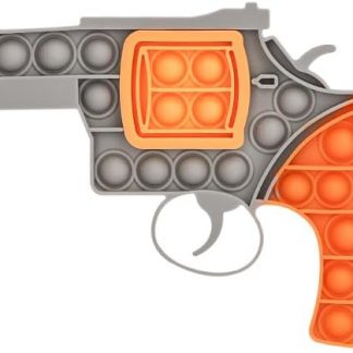 Pop It Fidget Toy Gun – Silicone Bubble Sensory Toy, Stress Relief & Anxiety Relief Toy for Kids and Adults, Portable Push Pop Toy Gift Orange & Gray Revolver